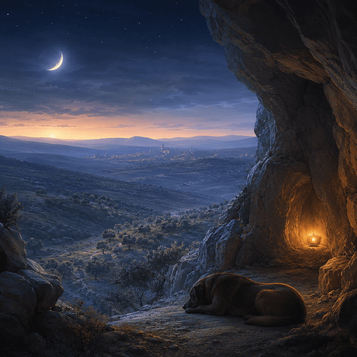 A starlit valley at the mouth of a cave — illustration from Sukun Kids